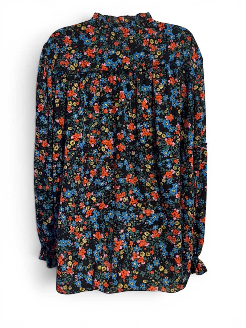 Black-Multi Floral Blouse w/Zipper YOU DECIDE how DEEP the V-Neck PLUS: 3X #11 - Picture 9 of 12
